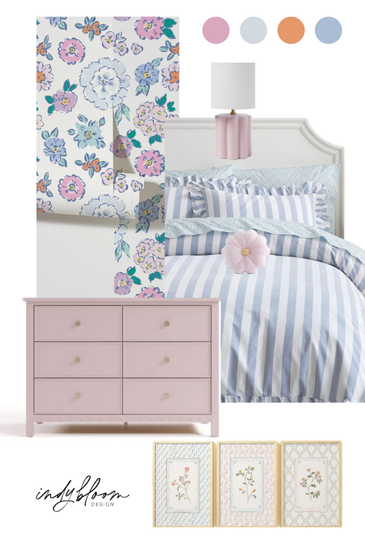 girly bedroom design moodboard