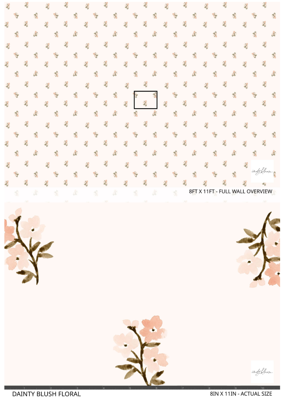Floral wallpaper with small pink flowers on a ivory background