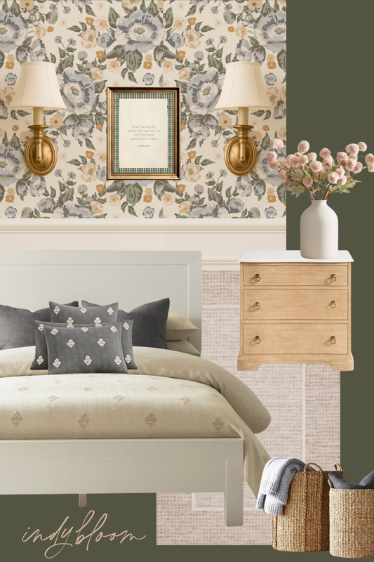 cozy vintage bedroom interior mood board