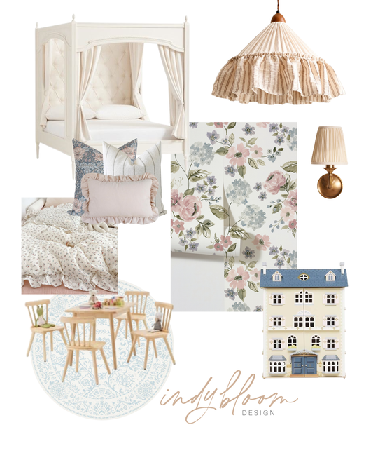 Cute floral whimsical girls bedroom inspo