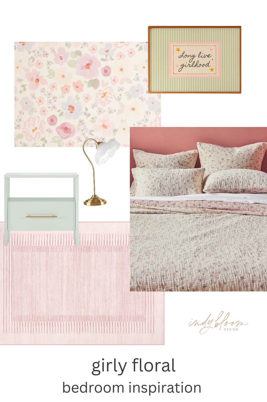girly floral bedroom inspiration board
