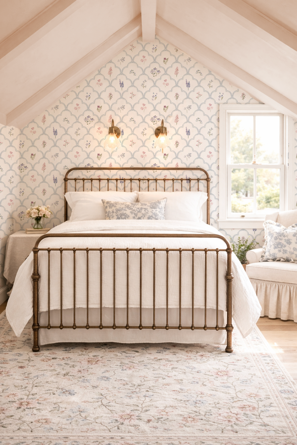 Ornate Meadow Wallpaper | Blue Lattice Floral Nursery Wallpaper