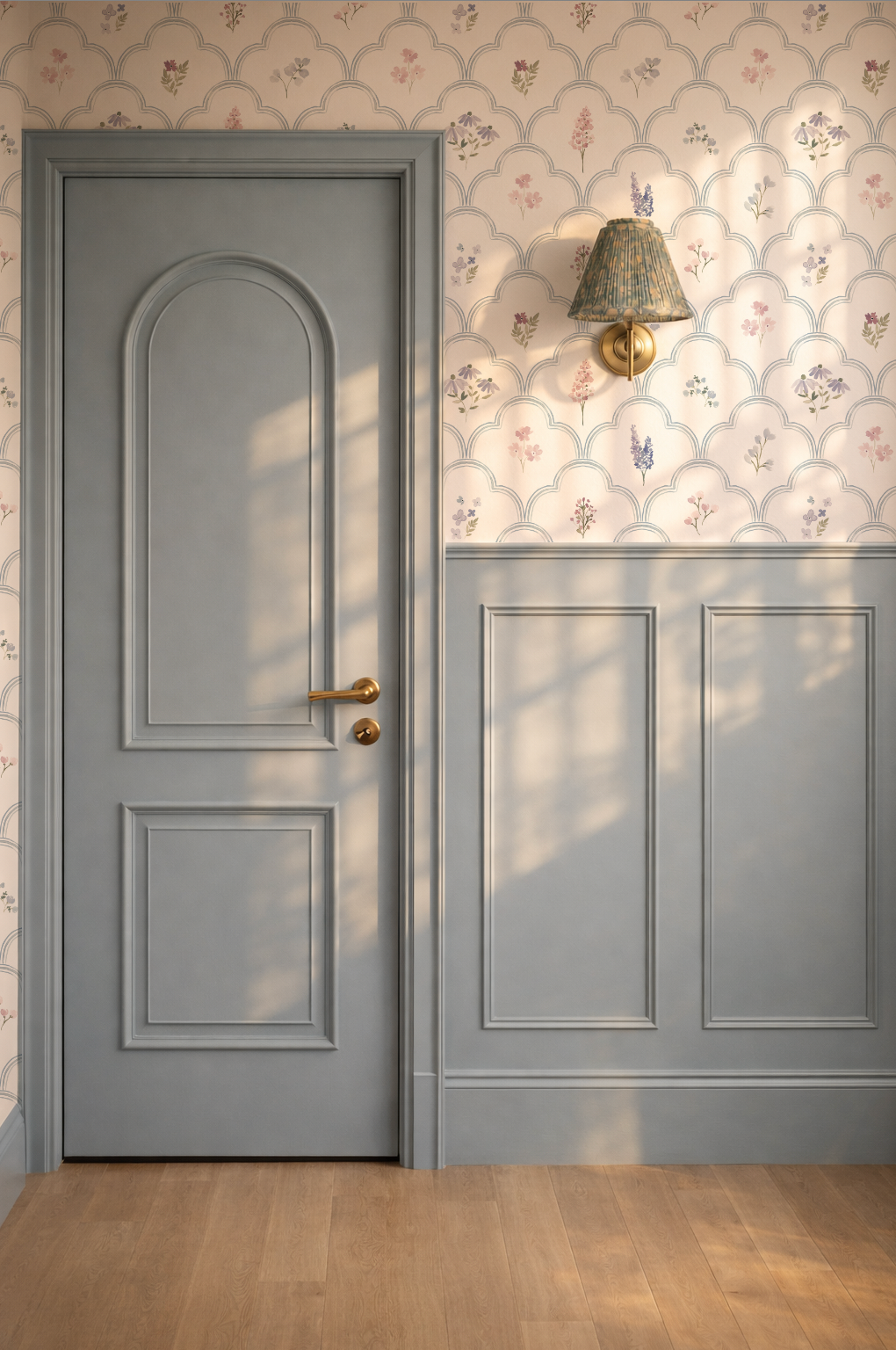 Ornate Meadow Wallpaper | Blue Lattice Floral Nursery Wallpaper
