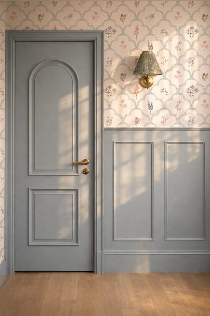 Ornate Meadow Wallpaper | Blue Lattice Floral Nursery Wallpaper