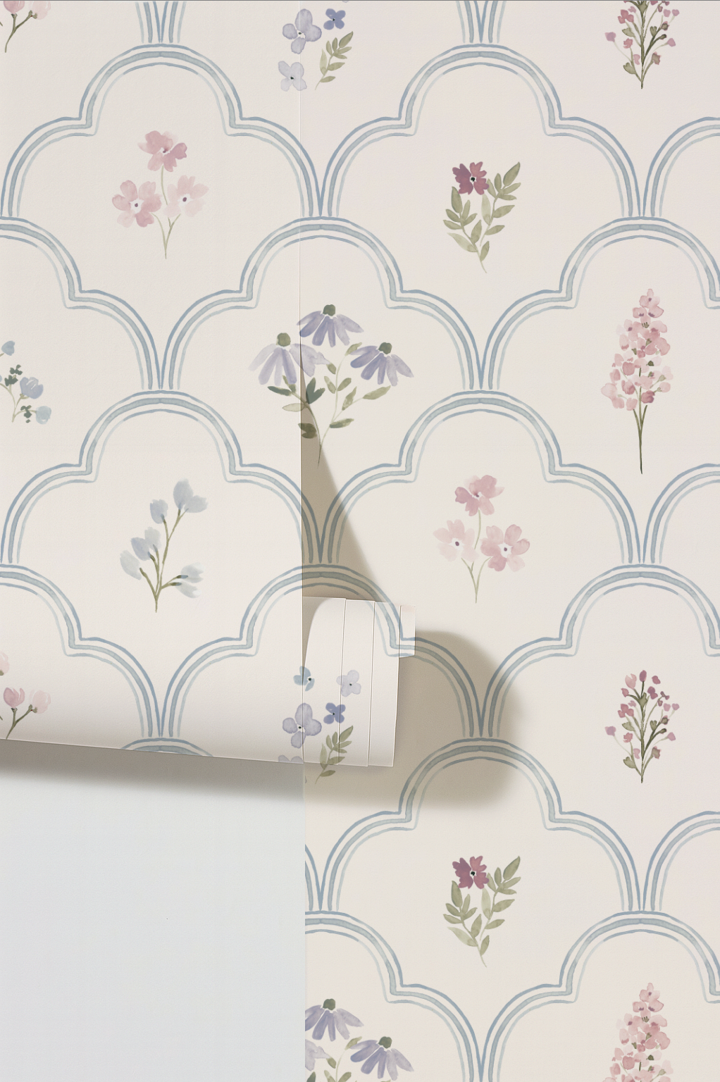 Ornate Meadow Wallpaper | Blue Lattice Floral Nursery Wallpaper