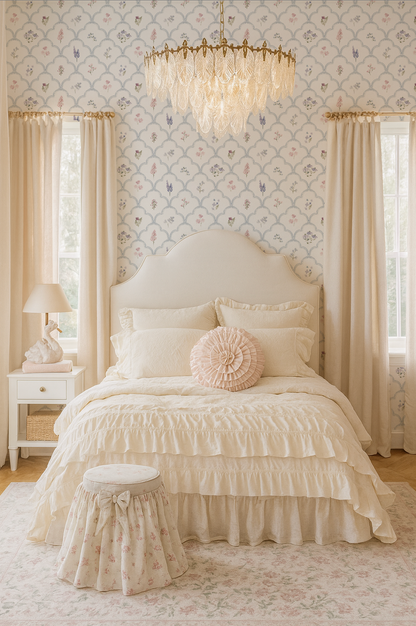Ornate Meadow Wallpaper | Blue Lattice Floral Nursery Wallpaper