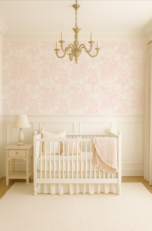 baby girl nursery chandelier crib with night stand tall ceilings. 