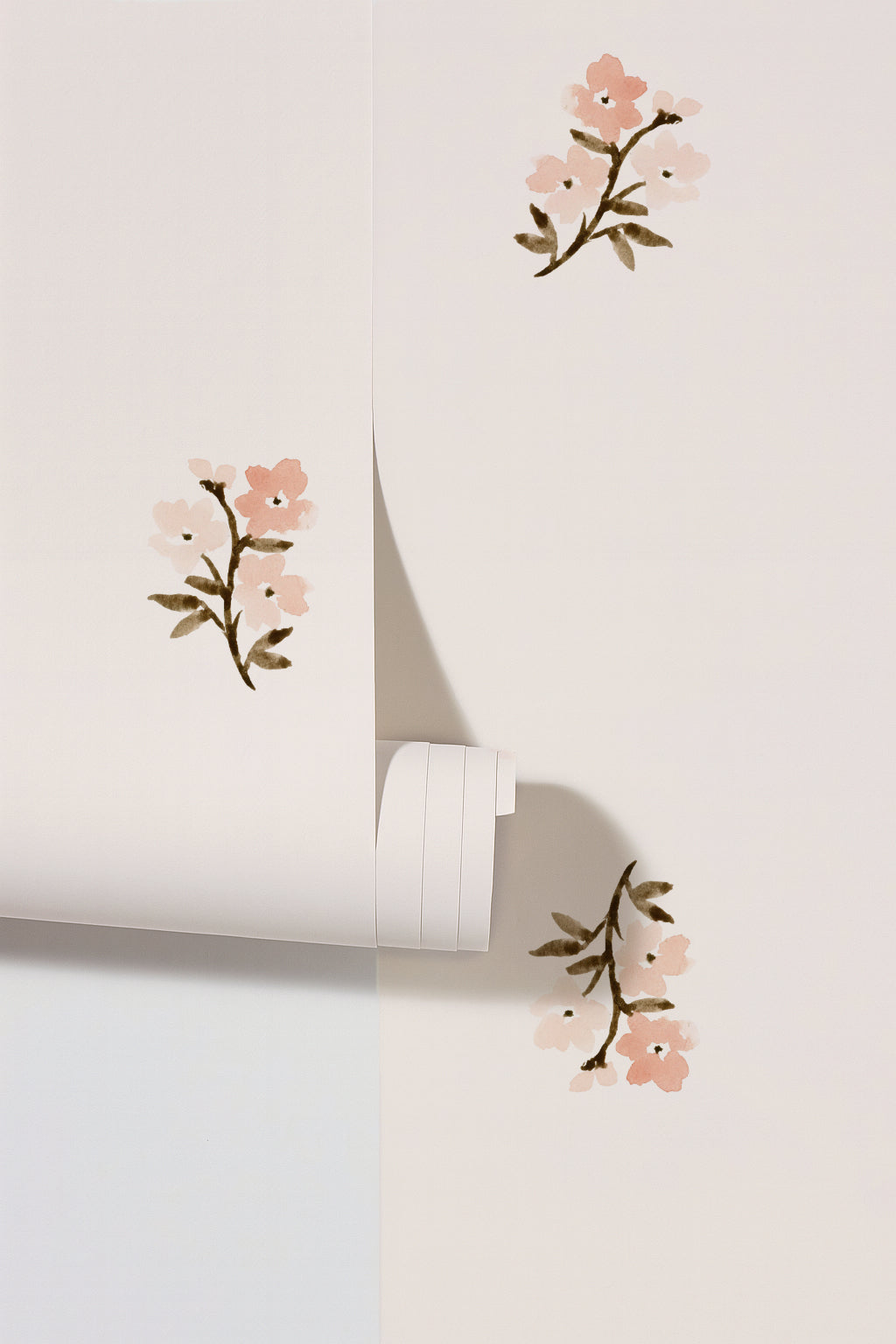 Pink floral dark green blush wallpaper roll preview