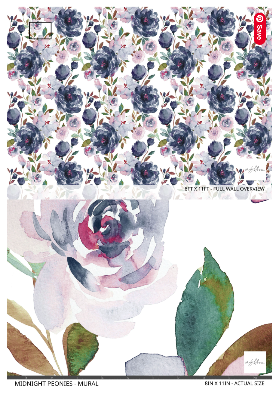 Floral patterned paper with blue flowers and green leaves on a white background.