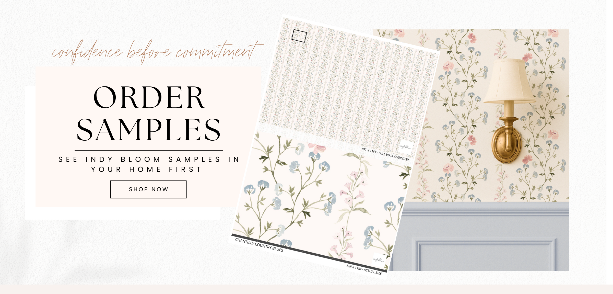 Sample image with room idea with floral wallpaper and wall sconce