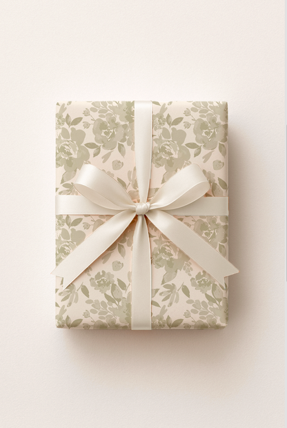 Vintage Christmas rose in muted pine - Boutique Gift Wrap Roll – 19" Inches Wide