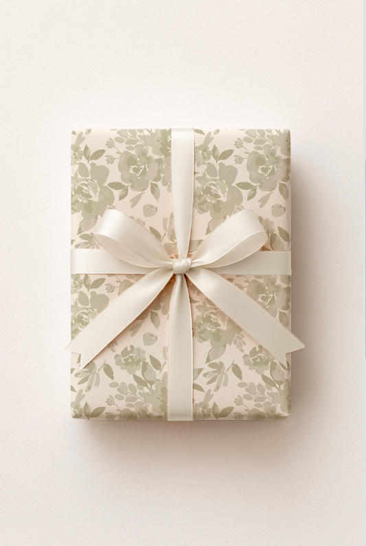 Vintage Christmas rose in muted pine - Boutique Gift Wrap Roll – 19" Inches Wide