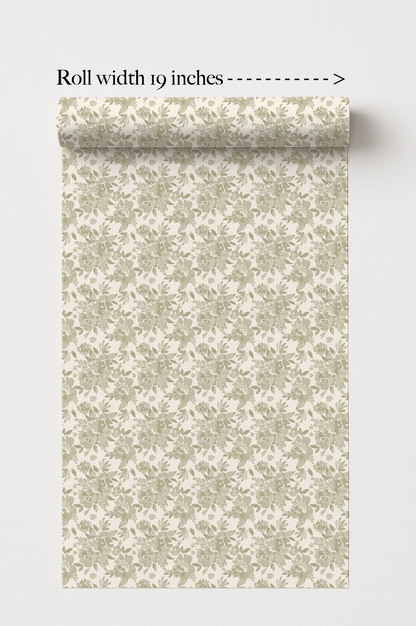 Vintage Christmas rose in muted pine - Boutique Gift Wrap Roll – 19" Inches Wide