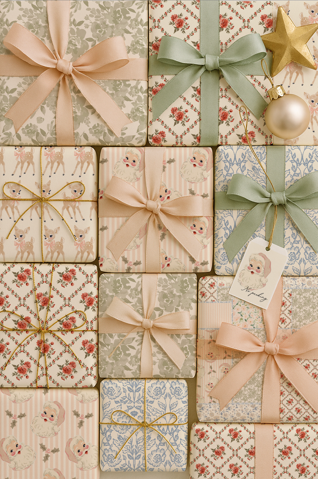 Christmas Vintage Patchwork Coquette Boutique Gift Wrap – 19” Wide Roll