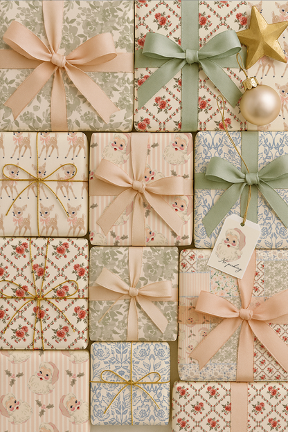 Icy Vintage Floral Boutique Gift Wrap Roll – 19" Inches Wide