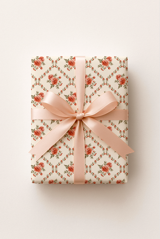 Vintage Christmas Rose- Boutique Gift Wrap Roll – 19" Inches Wide