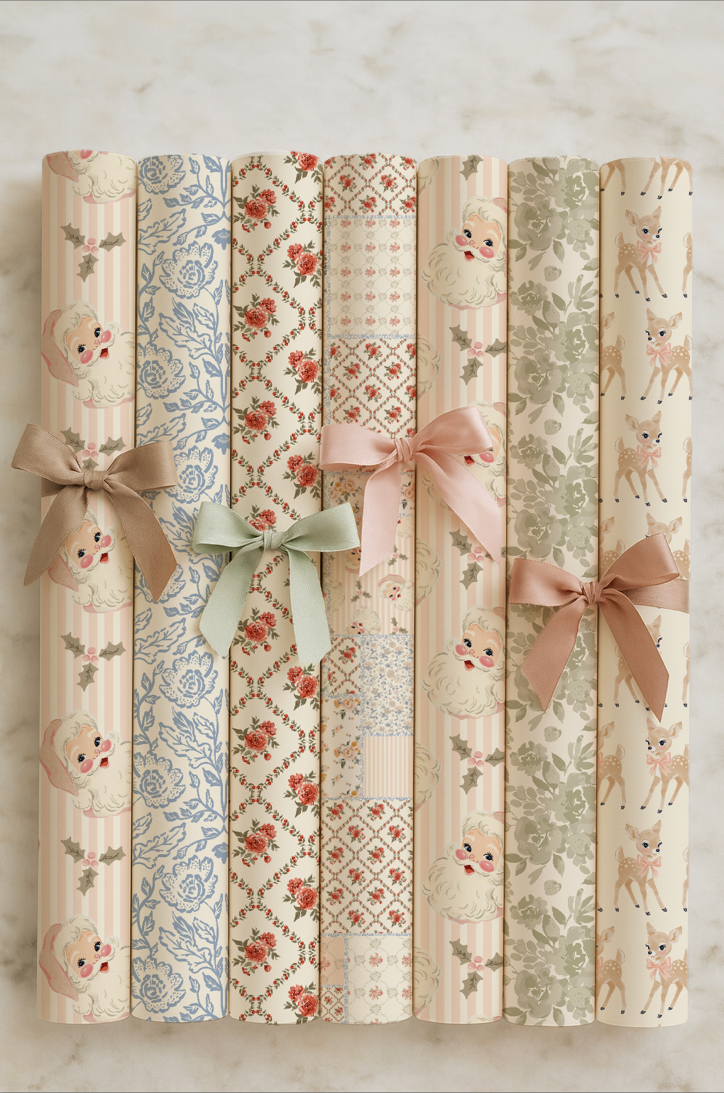 Christmas Vintage Patchwork Coquette Boutique Gift Wrap – 19” Wide Roll