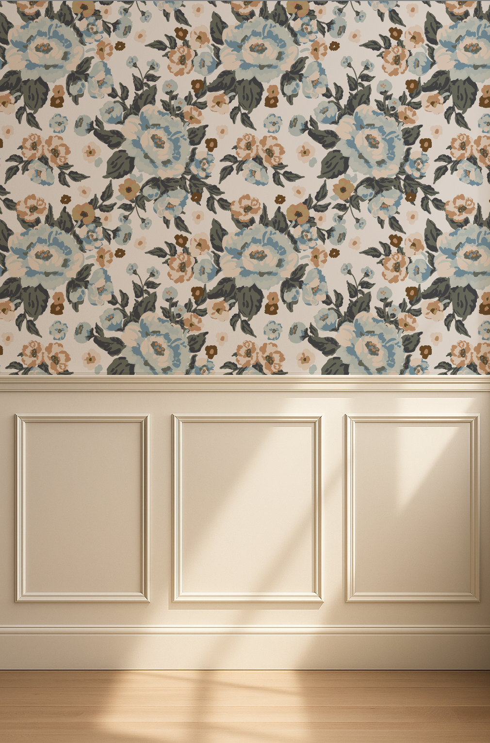 Vintage Cottage Blue Rose- Indy Bloom Wallpaper