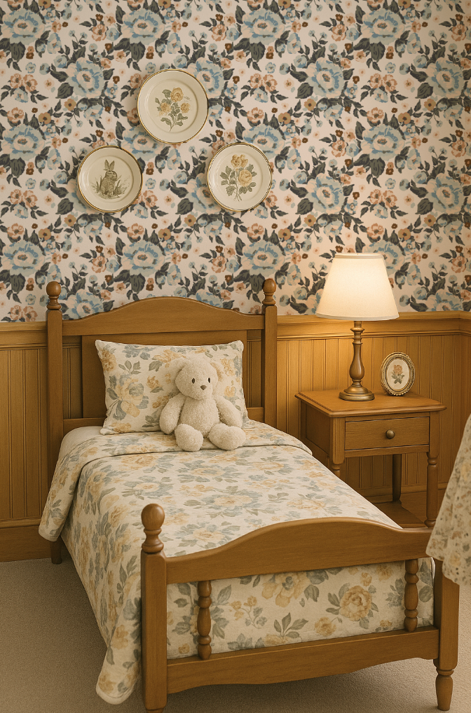 Vintage Cottage Blue Rose- Indy Bloom Wallpaper