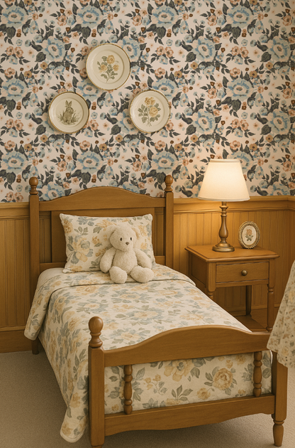Vintage Cottage Blue Rose- Indy Bloom Wallpaper