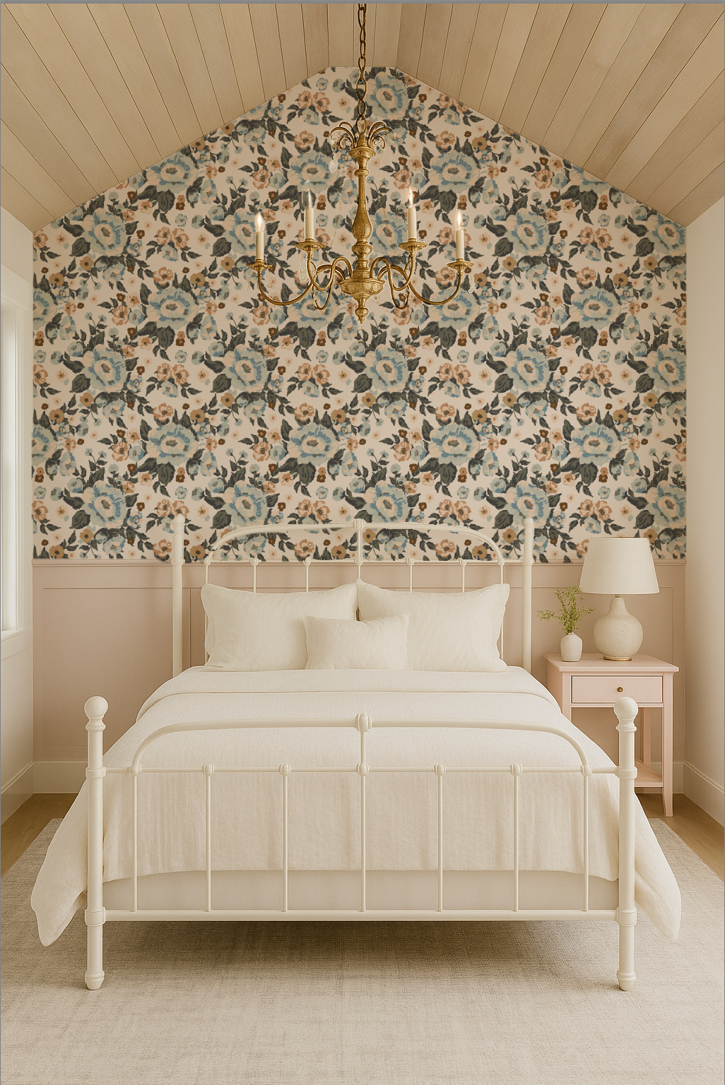 Vintage Cottage Blue Rose- Indy Bloom Wallpaper