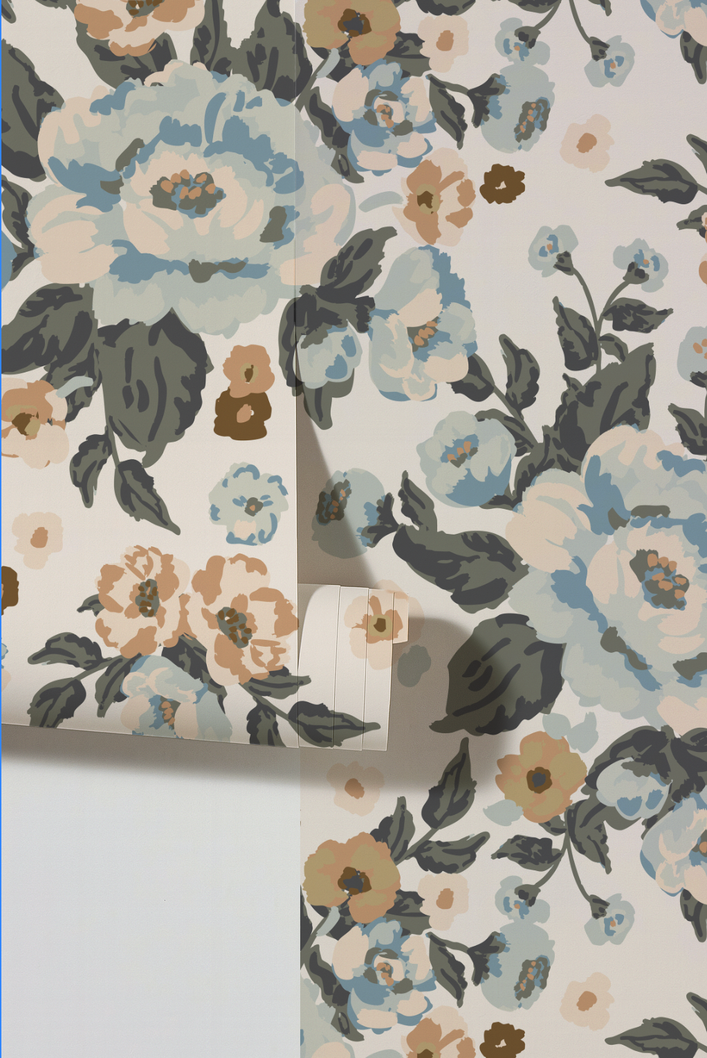 Vintage Cottage Blue Rose- Indy Bloom Wallpaper