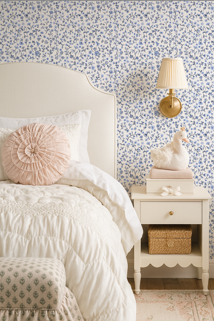 Dainty Blue Jean Floral- Indy Bloom Wallpaper