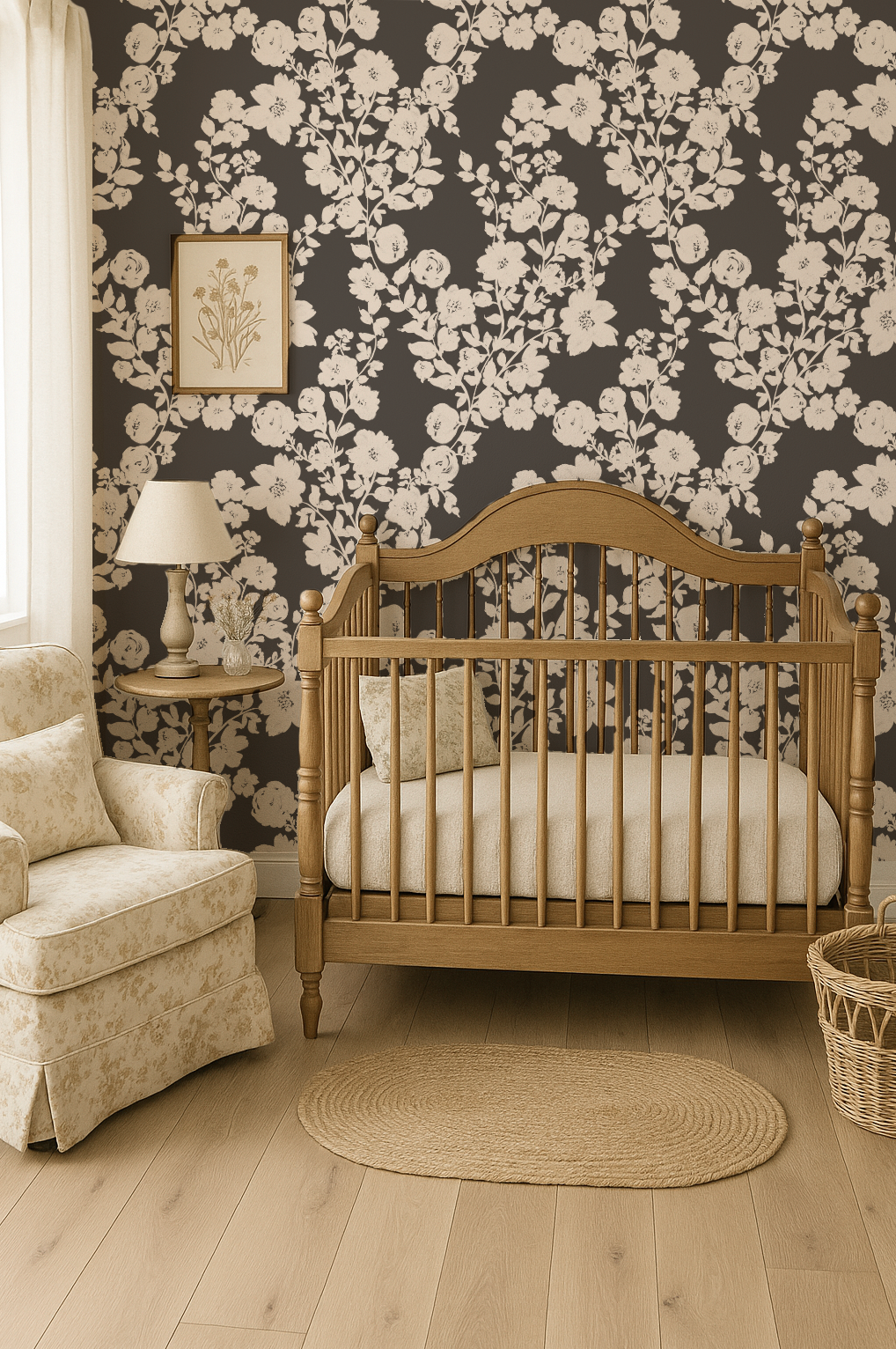 Rose vines in creamy silhouette