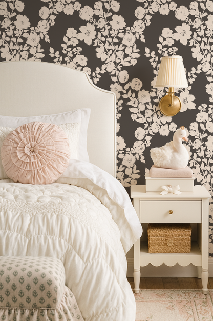 Rose vines in creamy silhouette