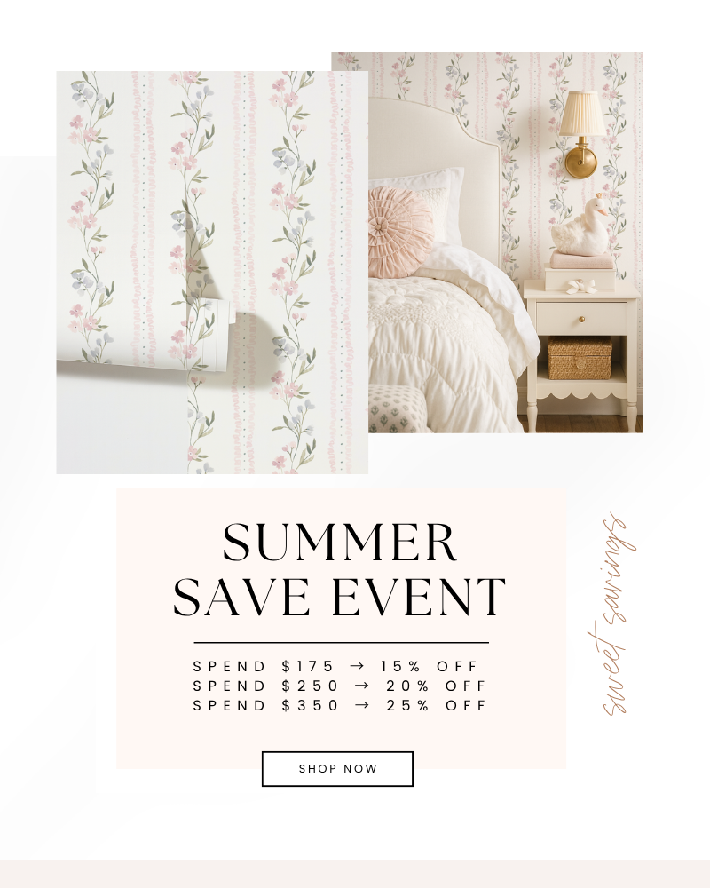 Grandma core summer save event banner image floral girls room wallpaper and decor