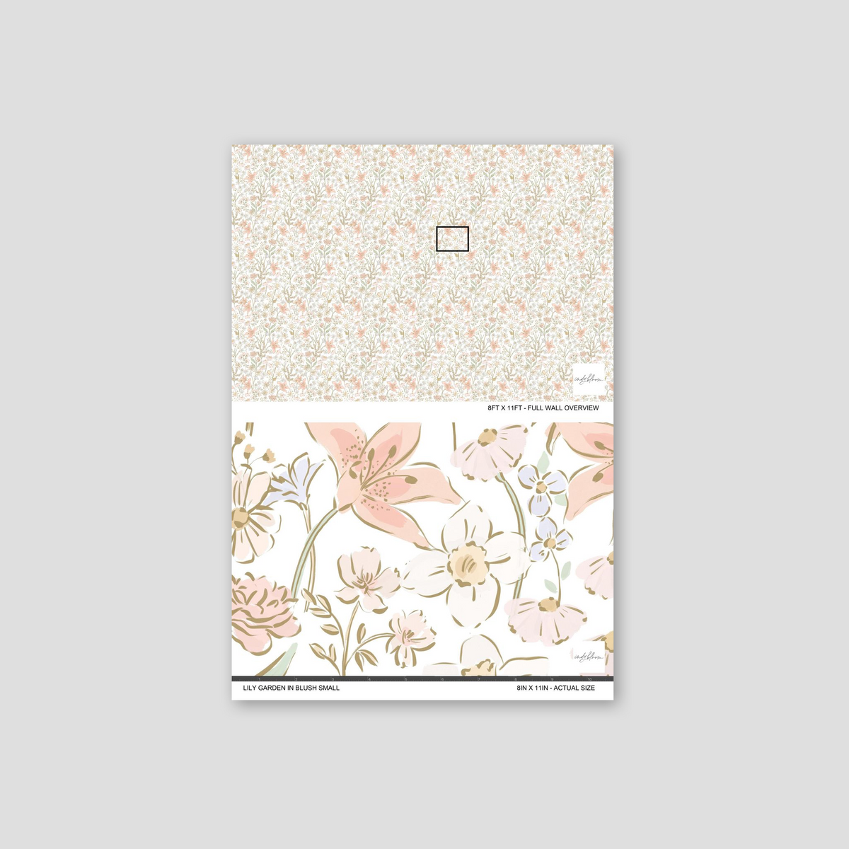 Lily Garden in Blush Small wallpaper with delicate floral pattern in soft blush and green tones.