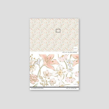 Lily Garden in Blush Small wallpaper with delicate floral pattern in soft blush and green tones.