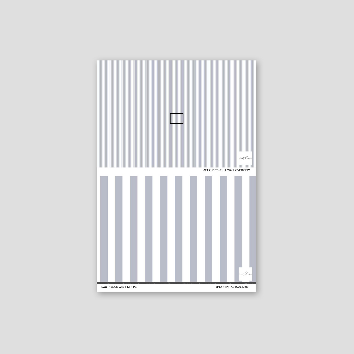 Lou in Blue Grey Stripe wallpaper sample with subtle vertical stripes