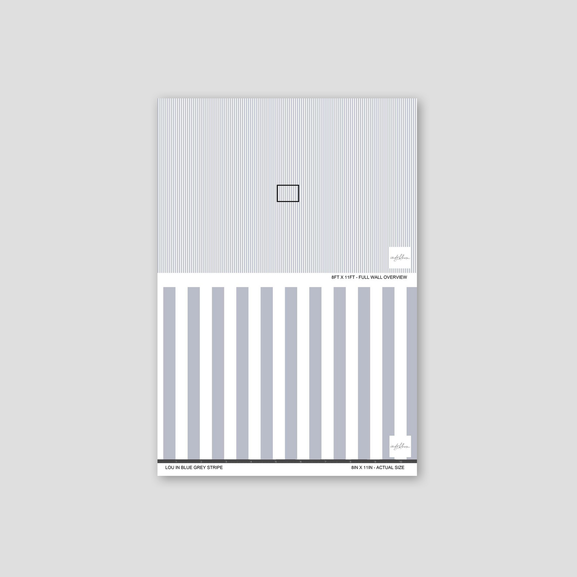 Lou in Blue Grey Stripe wallpaper sample with subtle vertical stripes