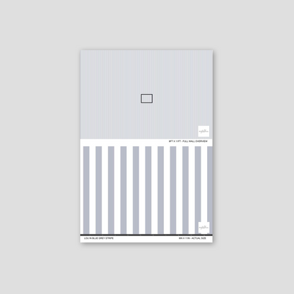 Lou in Blue Grey Stripe wallpaper sample with subtle vertical stripes