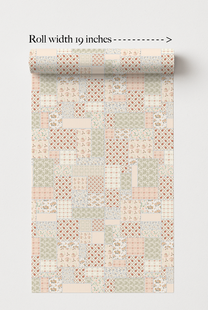 Roll of patterned wallpaper with a checkered design on a white background