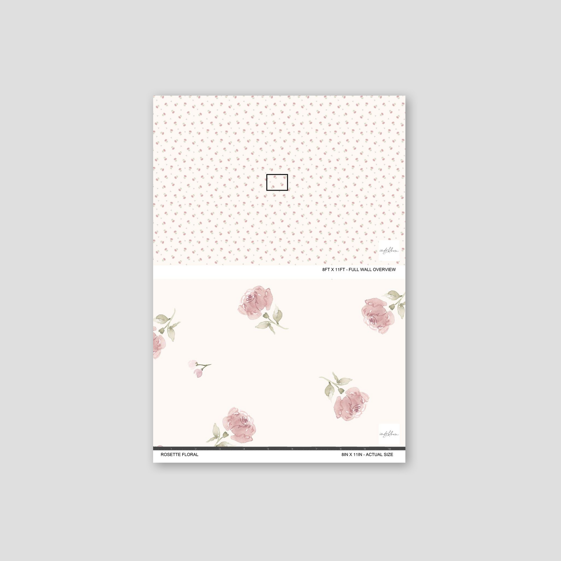 Rosette floral wallpaper with soft pink blooms on a creamy background, delicate and romantic.