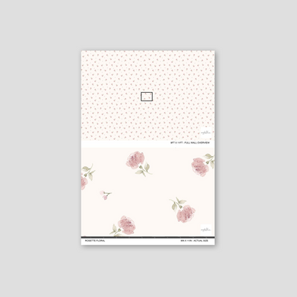 Rosette floral wallpaper with soft pink blooms on a creamy background, delicate and romantic.
