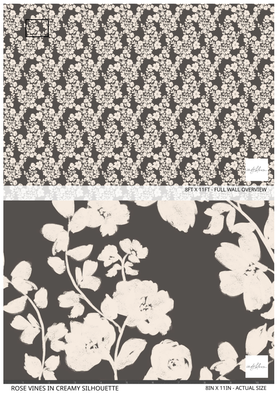 Chocolate brown cream wallpaper floral sample