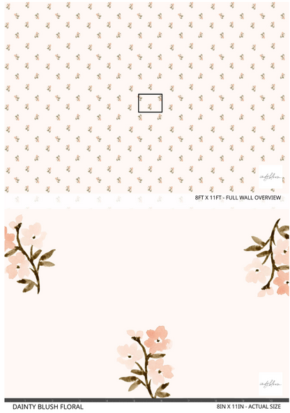 Floral wallpaper with small pink flowers on a ivory background