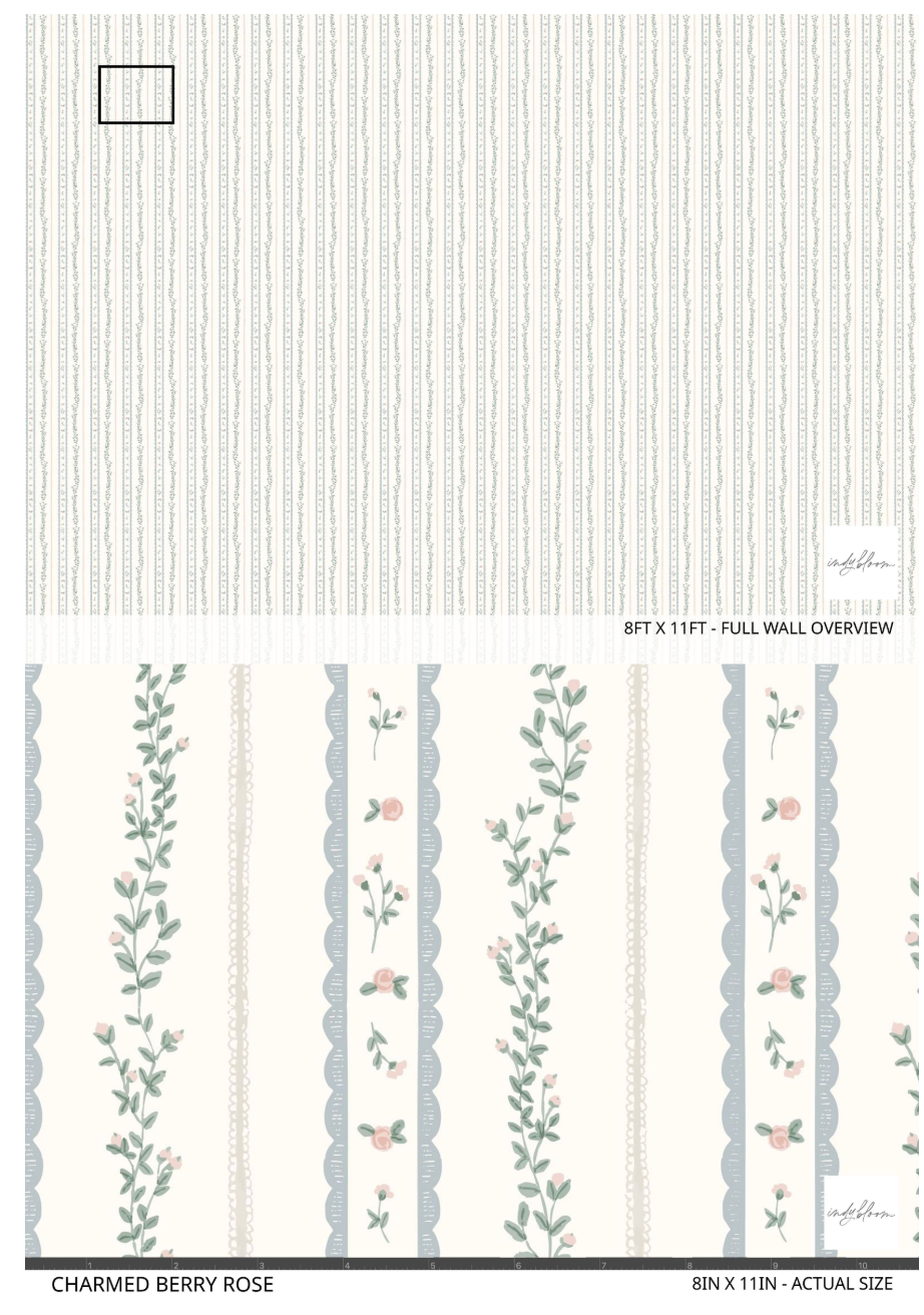 Design paper with floral and stripe patterns on a white background