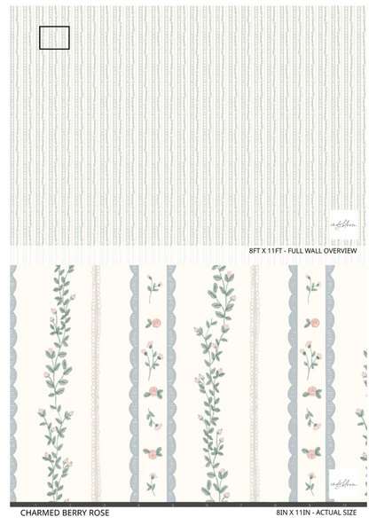 Design paper with floral and stripe patterns on a white background