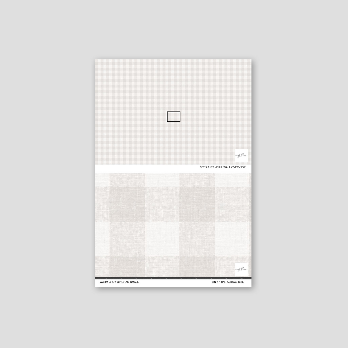 Warm grey gingham small pattern wallpaper with soft plaid checks.