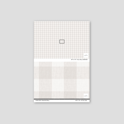 Warm grey gingham small pattern wallpaper with soft plaid checks.